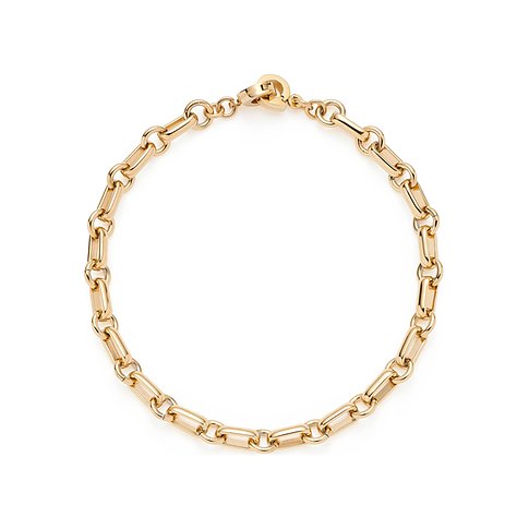 Leonardo Gliederkettenarmband aus goldfarbenem Edelstahl. Die Kette besteht abwechselnd aus runden und länglichen Elementen.