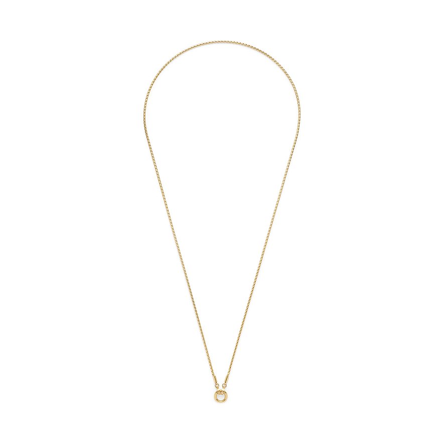 Leonardo Halsschmuck aus goldfarbenem Edelstahl mit einer zarten Kette und einem kleinen, runden Anhänger.