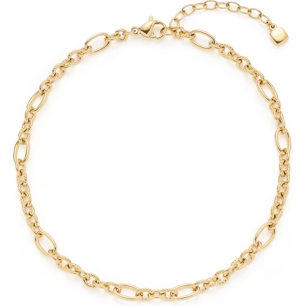 Leonardo Fußkette aus goldfarbenem Edelstahl mit wechselnden Gliederformen, Verschluss und Verlängerungskettchen.