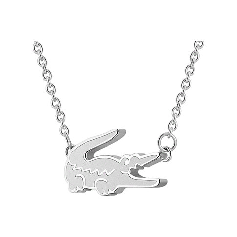 Lacoste Armschmuck aus Edelstahl, eine Kette mit einem Krokodil-Anhänger in Silber.