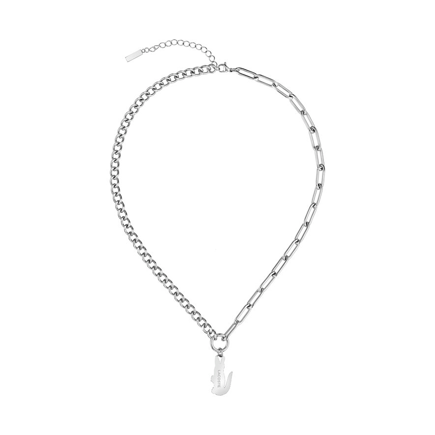 Lacoste roestvrijstalen ketting, Cubaanse en paperclip schakel, met krokodillen hanger.