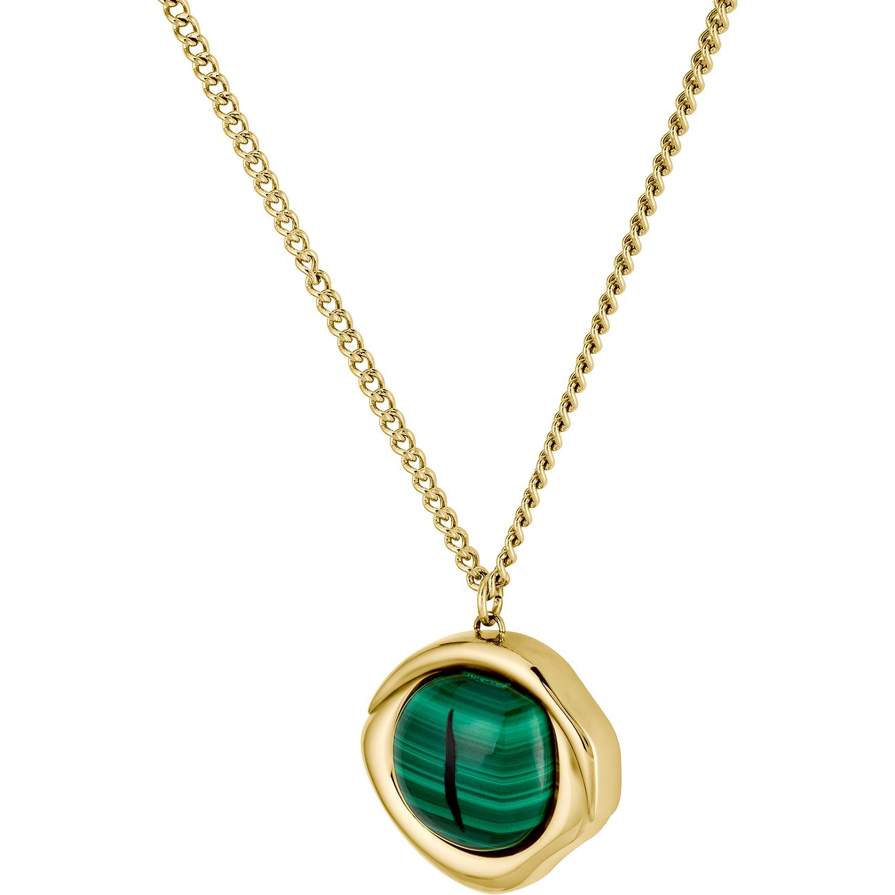 Lacoste Halsschmuck aus goldfarbenem Edelstahl mit einem Malachit-Farbstein als Anhänger.