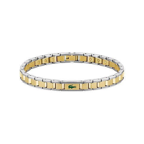 Lacoste Armschmuck aus zweifarbigem Edelstahl mit mattgoldener Mitte und einem Krokodil-Logo