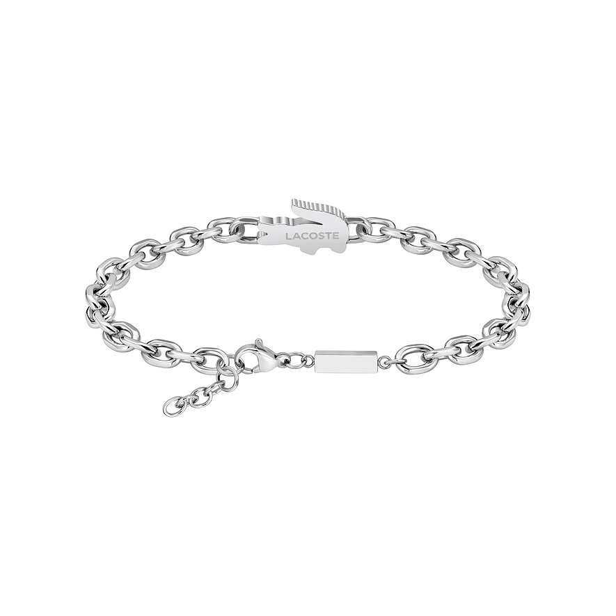 Lacoste Edelstahl-Armschmuck mit Krokodil-Details in der Mitte und Karabinerverschluss am Ende.