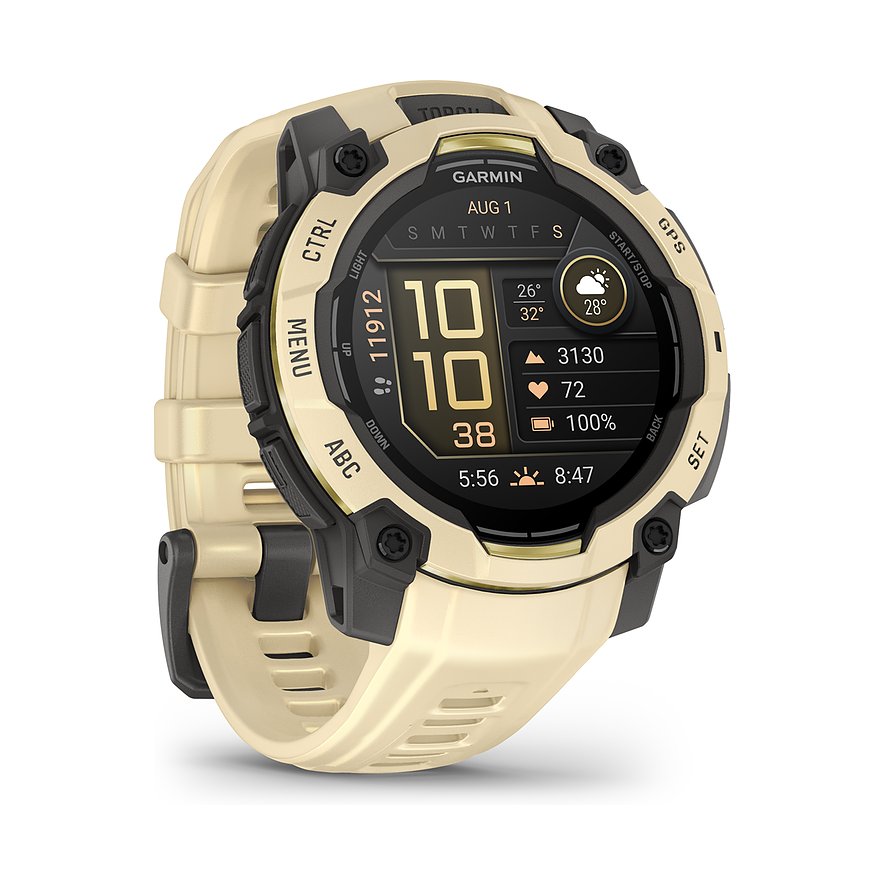Garmin Smartwatch Instinct 3 AMOLED - 45 mm Grau/Citrine 010-02936-02, Unisex, Kunststoff, Armband: Silikon, Lithium-Ionen Akku, digital