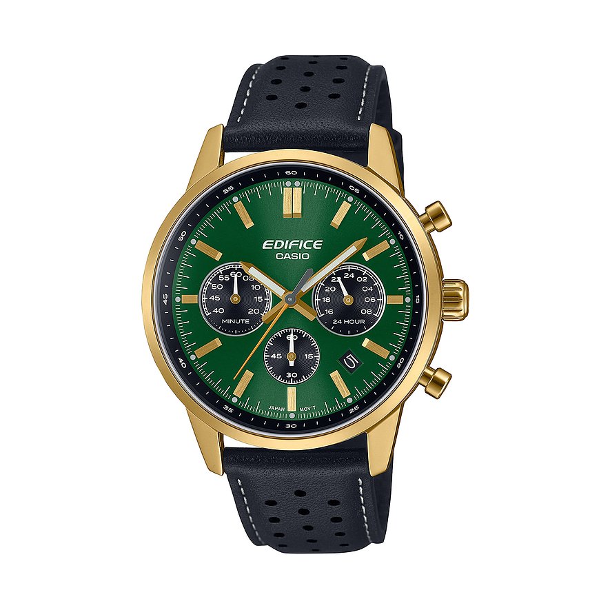 Casio Herrenuhr EDIFICE Classic EFR-575CL-3AEF, Herren, Edelstahl, Armband: Leder, Quarz