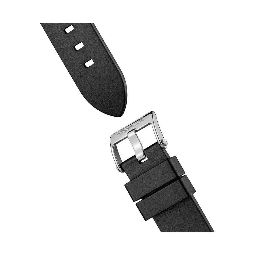 Nahaufnahme der Dornschließe aus Edelstahl der Ingersoll Herrenuhr mit dem schwarzen Armband.