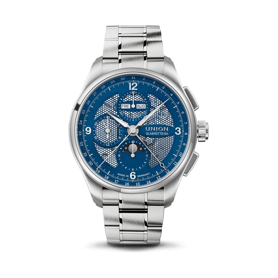 Union Glashütte Chronograph Belisar Chronograph Mondphase D0144251104200, Herren, Edelstahl, Armband: Edelstahl, Automatik, analog
