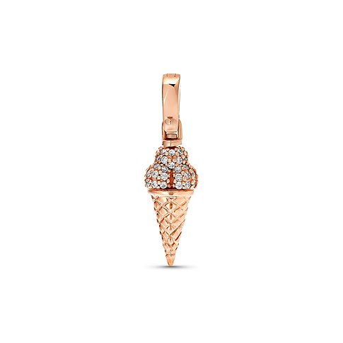 JETTE Eishörnchen-Anhänger aus rosévergoldetem Silber mit Zirkonia-Steinchen, Vorderansicht.