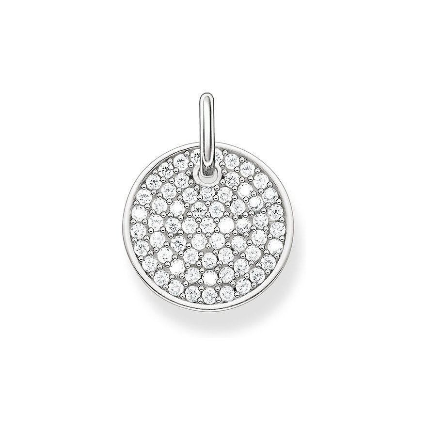 Thomas Sabo Anhängeschmuck aus 925er Silber mit runder, pavégefasster Scheibe aus klaren Schmucksteinen.