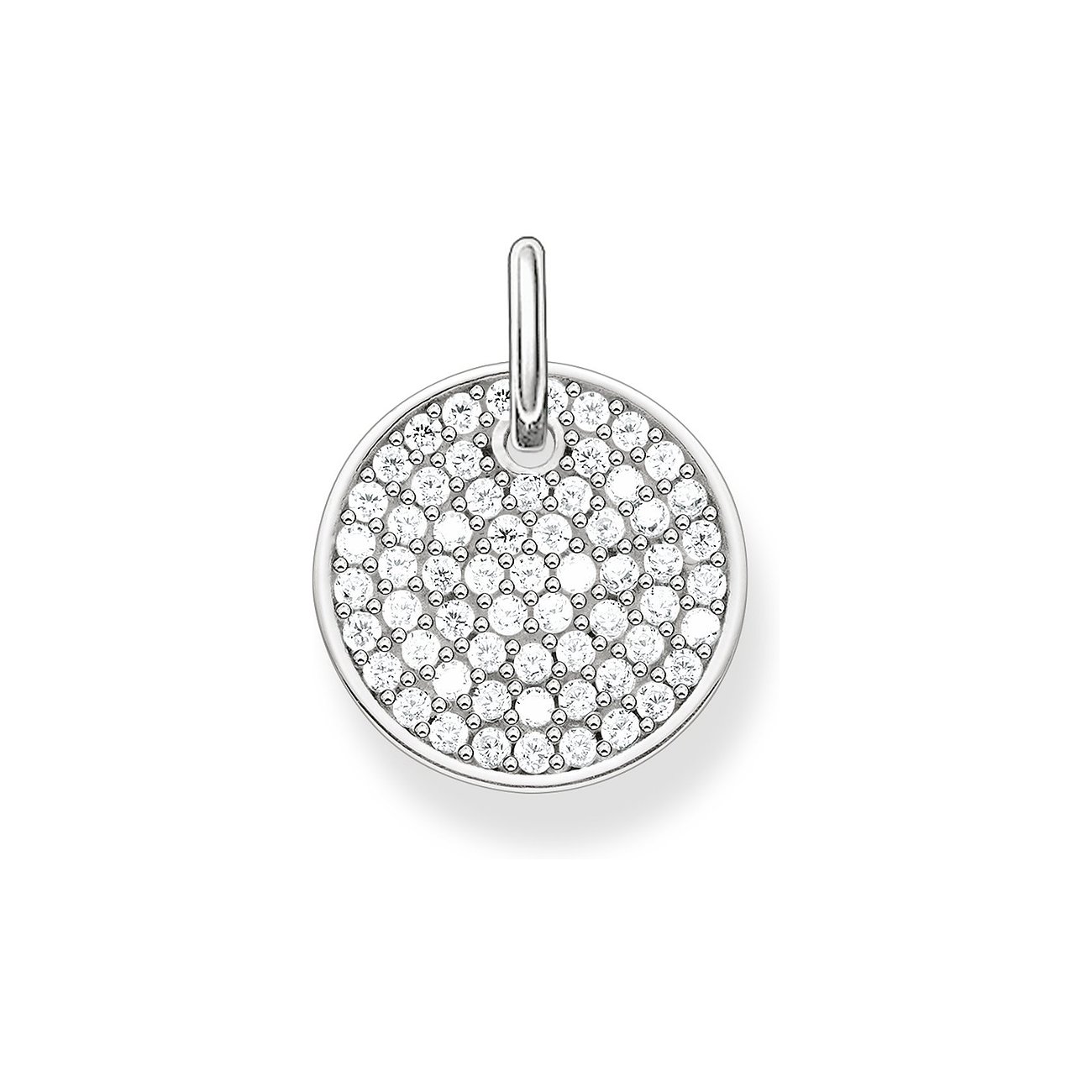 Thomas Sabo Anhängeschmuck aus 925er Silber mit runder, pavégefasster Scheibe aus klaren Schmucksteinen.