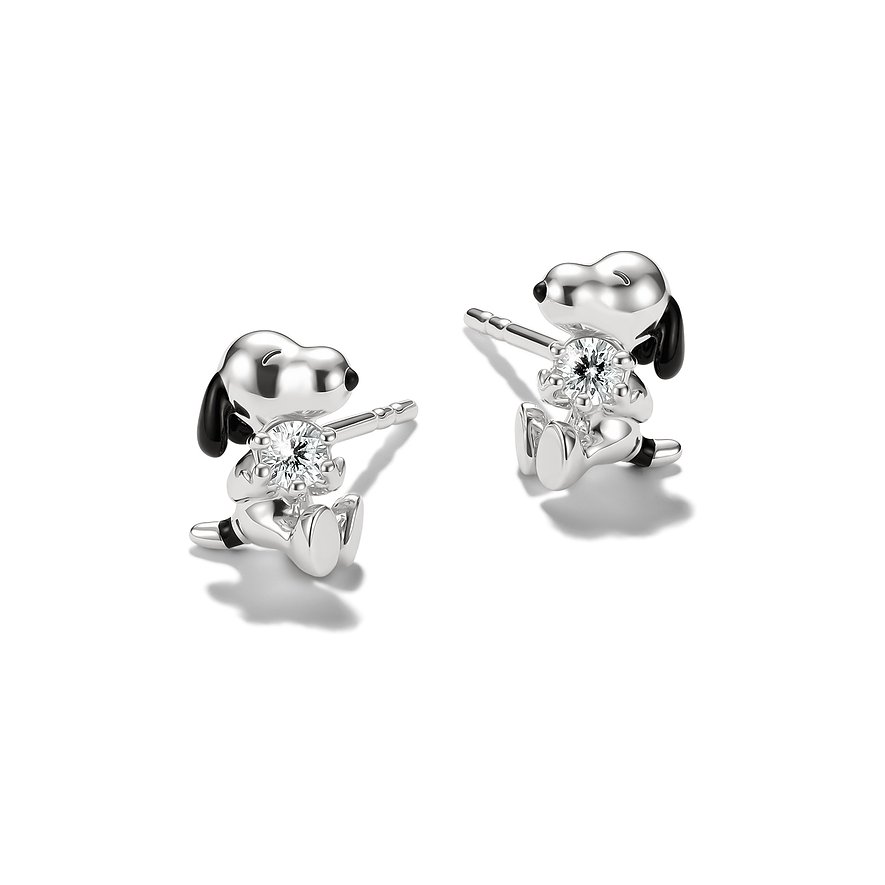 Thomas Sabo 925er Silber-Ohrschmuck, schwarze Emaille, Snoopy mit klarem Zirkonia-Farbstein.