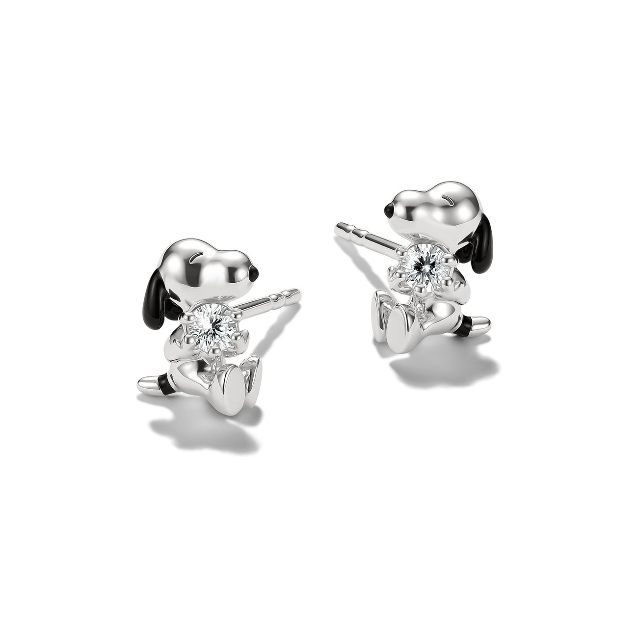 Thomas Sabo 925er Silber-Ohrschmuck, schwarze Emaille, Snoopy mit klarem Zirkonia-Farbstein.