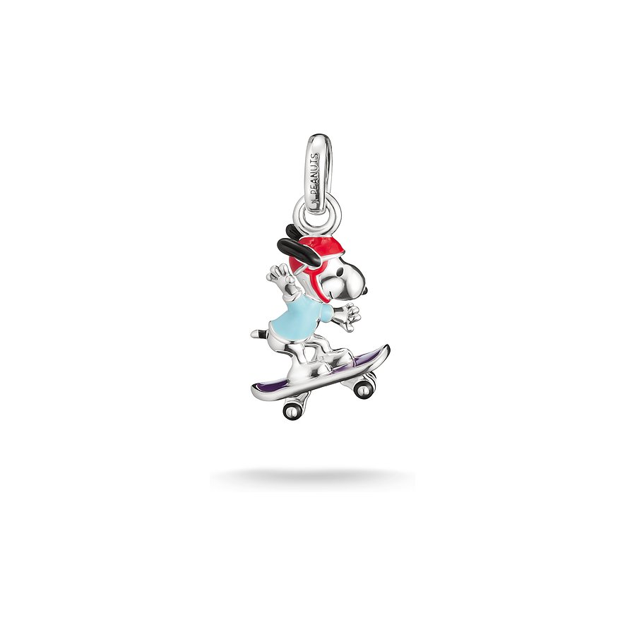 Pendentif Thomas Sabo Peanuts: Snoopy avec casque rouge et chemise bleu clair sur skateboard, en argent 925 et émail.