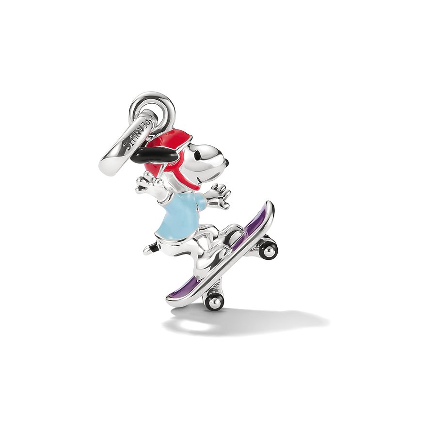 Pendentif Thomas Sabo Peanuts: Snoopy, casque rouge, t-shirt bleu clair sur skateboard violet, argent 925.