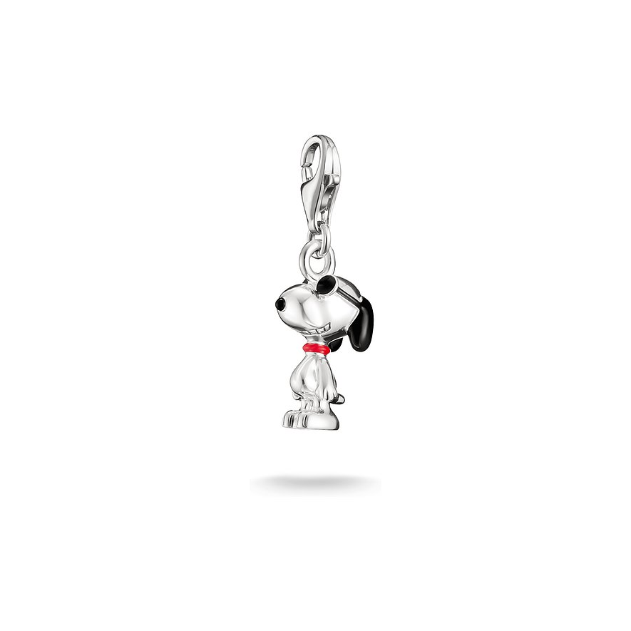 Thomas Sabo Silber-Anhängeschmuck in Form des Hundes Snoopy mit rot emailliertem Halsband und Karabinerverschluss.