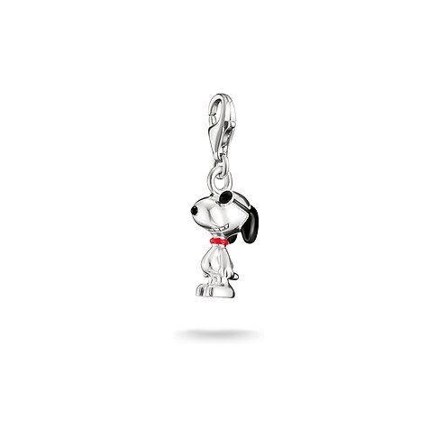 Thomas Sabo sølvvedhæng i Snoopy-form med rød emaljehalsbånd og karabinlås.