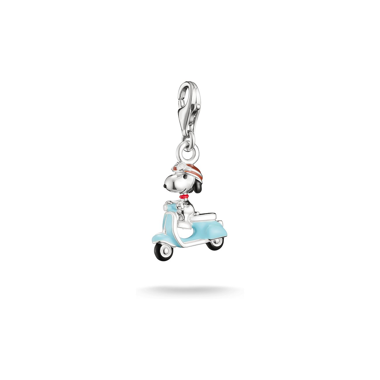 Ciondolo Thomas Sabo in argento sterling 925 e smalto, motivo Snoopy su uno scooter azzurro.
